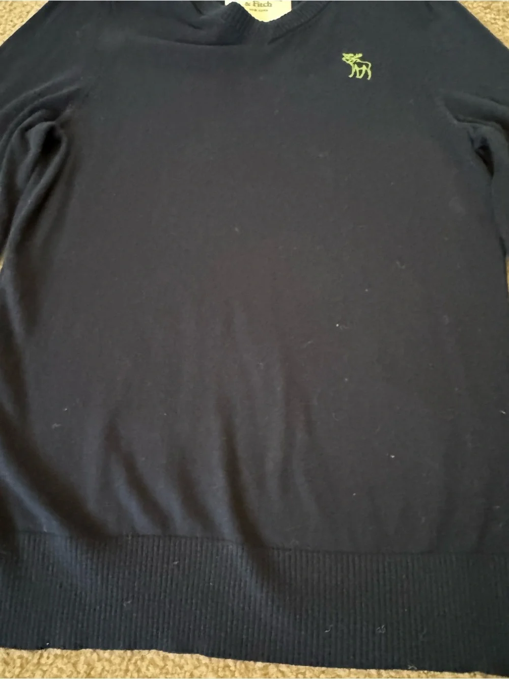 Abercrombie & Fitch Navy V-Neck Sweater with Green Logo